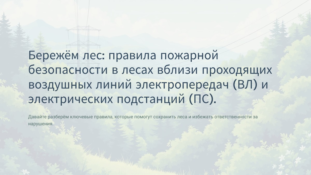 Бережём лес правила пожарной безопасности в лесах вблизи ВЛ и ПС